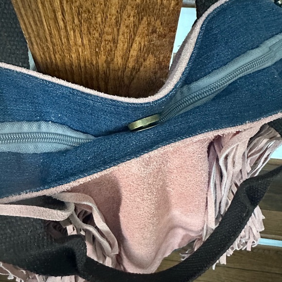 NWOT Upcycled Boho Denim and Suede Tote - Picture 10 of 12
